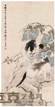 任颐 1883年作 双猫 镜心 118.5*60cm